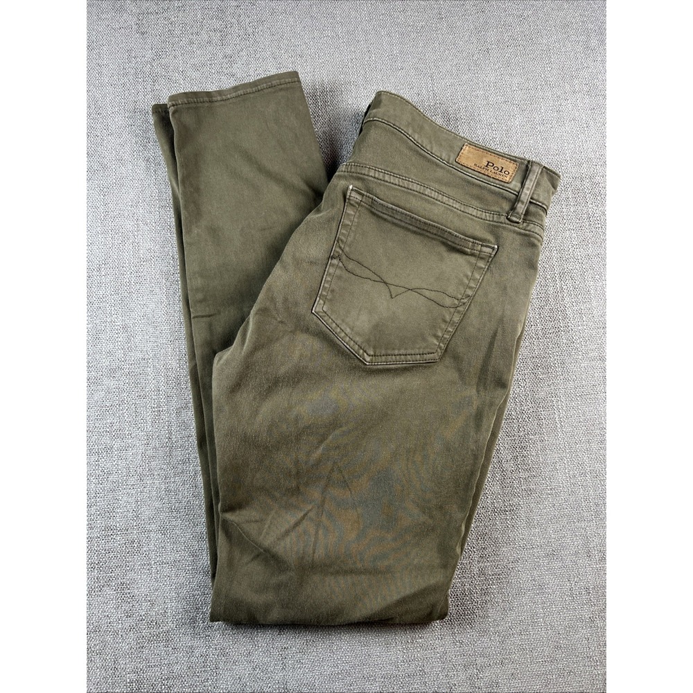 Polo Ralph‎ Lauren Olive Green Denim Tompkins Skinny Jeans Mens 29 Pants MidRise